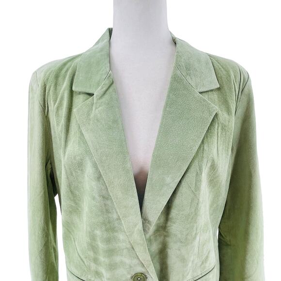 Denim & Co Light Green Suede Leather Lined Mid Length Jacket Coat L NWT - Picture 5 of 12